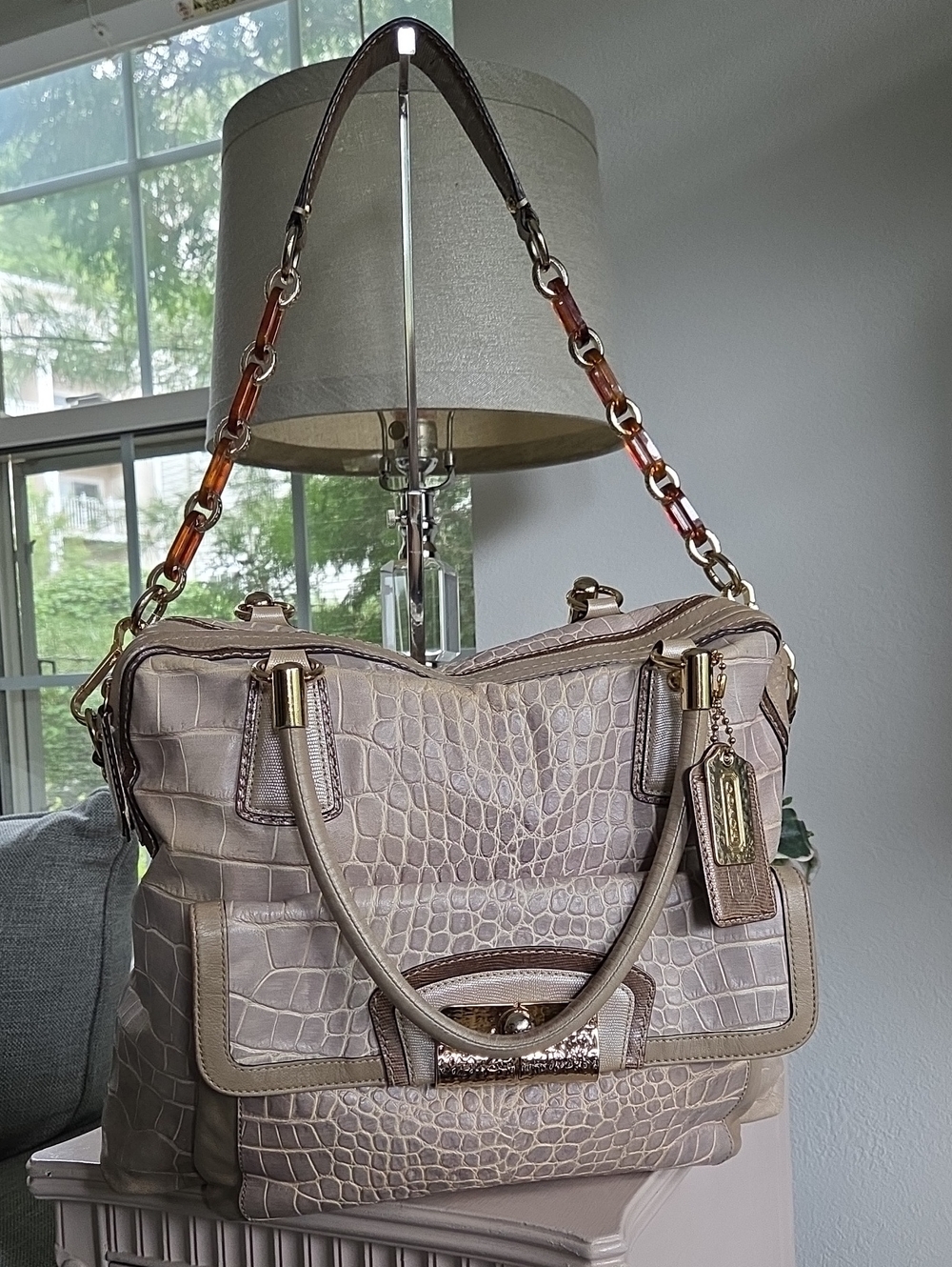COACH 2009 Gray Kristen Croc Leather Shoulder Bag #14220